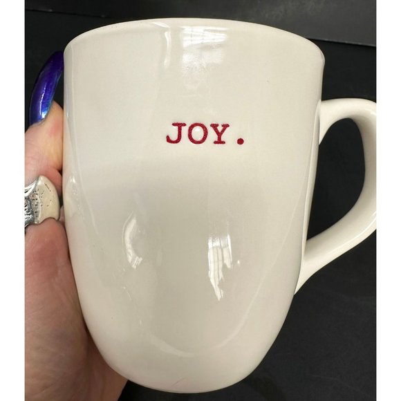 RAE DUNN JOY White Coffee Mug Typewriter Font Red Interior 20 oz Christmas - Picture 7 of 7